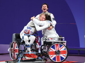 The GB Wheelchair Fencing team celebrating